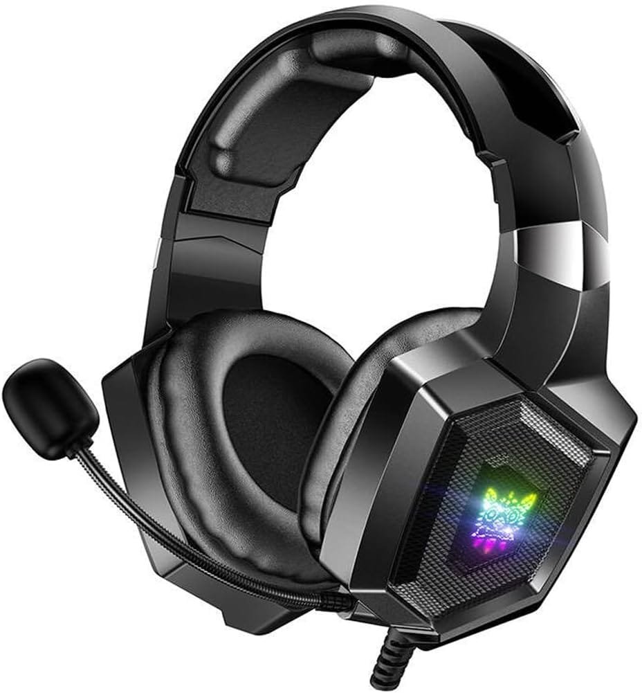 61mrvaaxZrL._AC_SL1100_ ONIKUMA K8 RGB Gaming headphone Over-ear Headset with Microphone Volume Control Headphones RGB LED Lights - الصورة 1